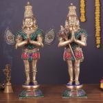 Pure Brass Divine Vahana Pair with Meenakari | Hanuman 21.5" & Garuda 22" | Total 21 kg Sacred Art | Majestic Guardian Murti Set